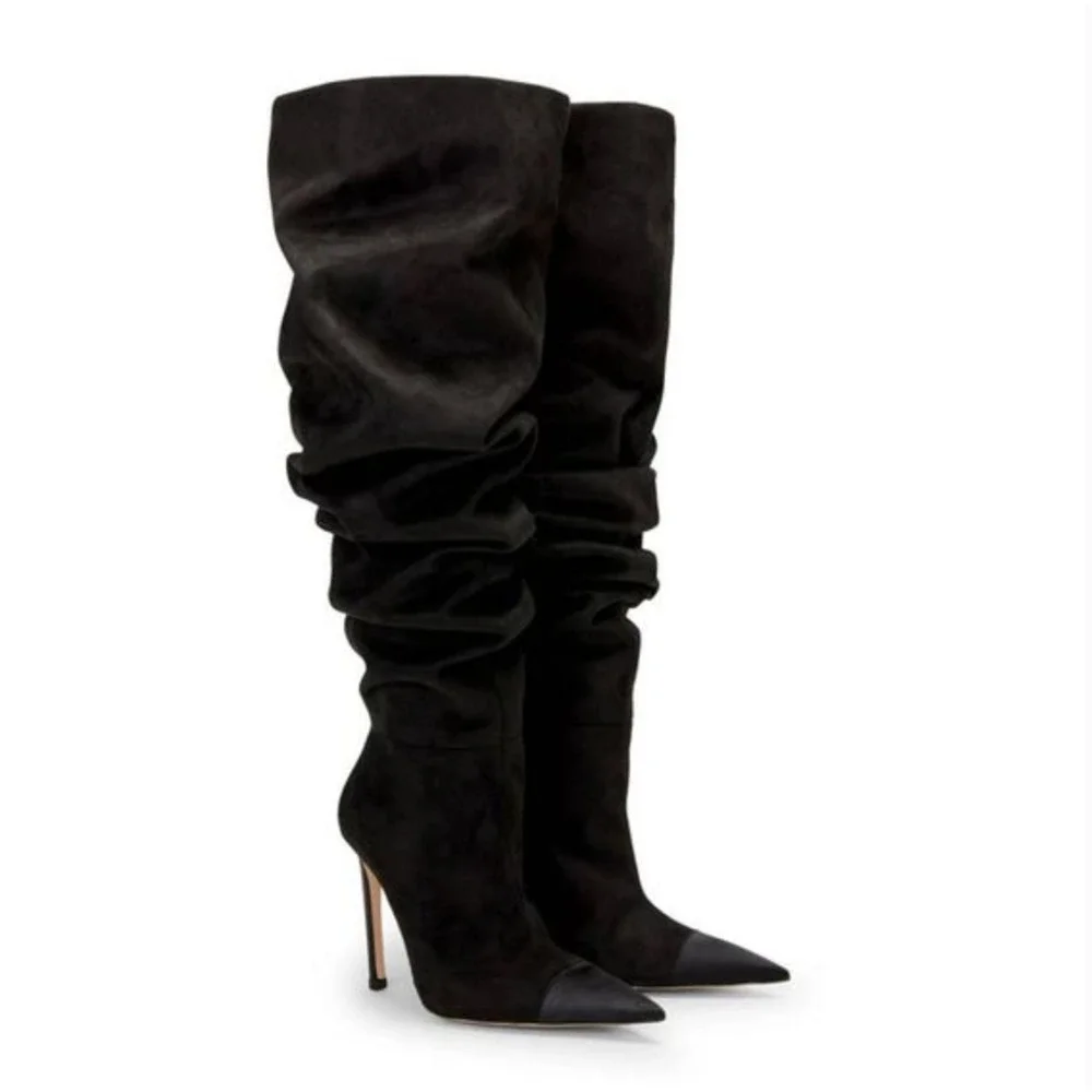NWT Good American Suede Over the Knee Slouch Boot Women's Black Size 5.5